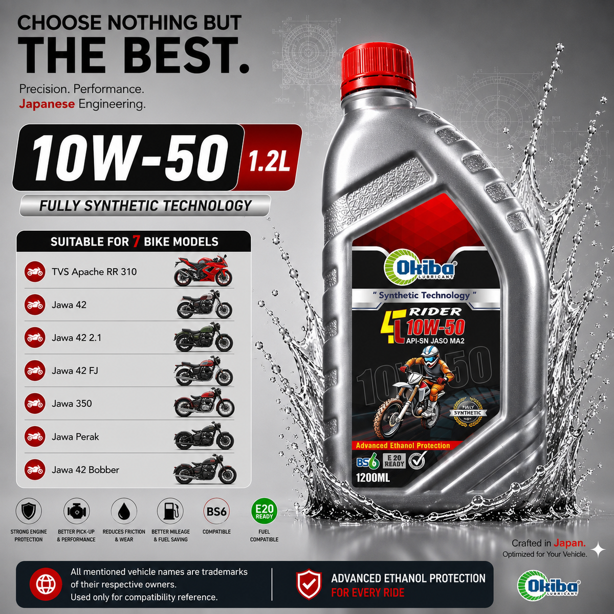 OKIBA Rider 4T 10W50 Fully Synthetic Engine Oil – 1200ML