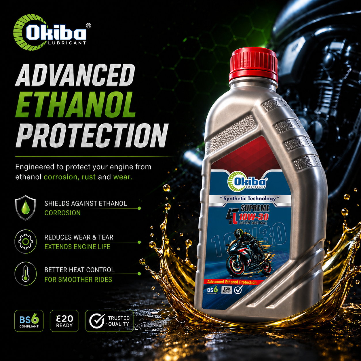 OKIBA Supreme 4T 10W30 Synthetic Technology Engine Oil – 1200 ml