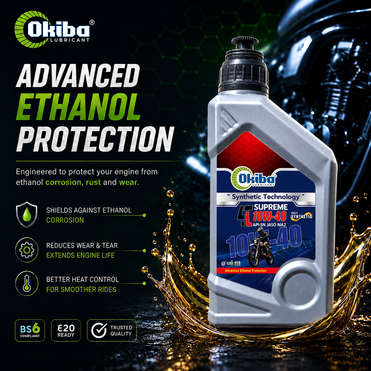 OKIBA Supreme 4T 10W40 Synthetic Technology Engine Oil – 800ML