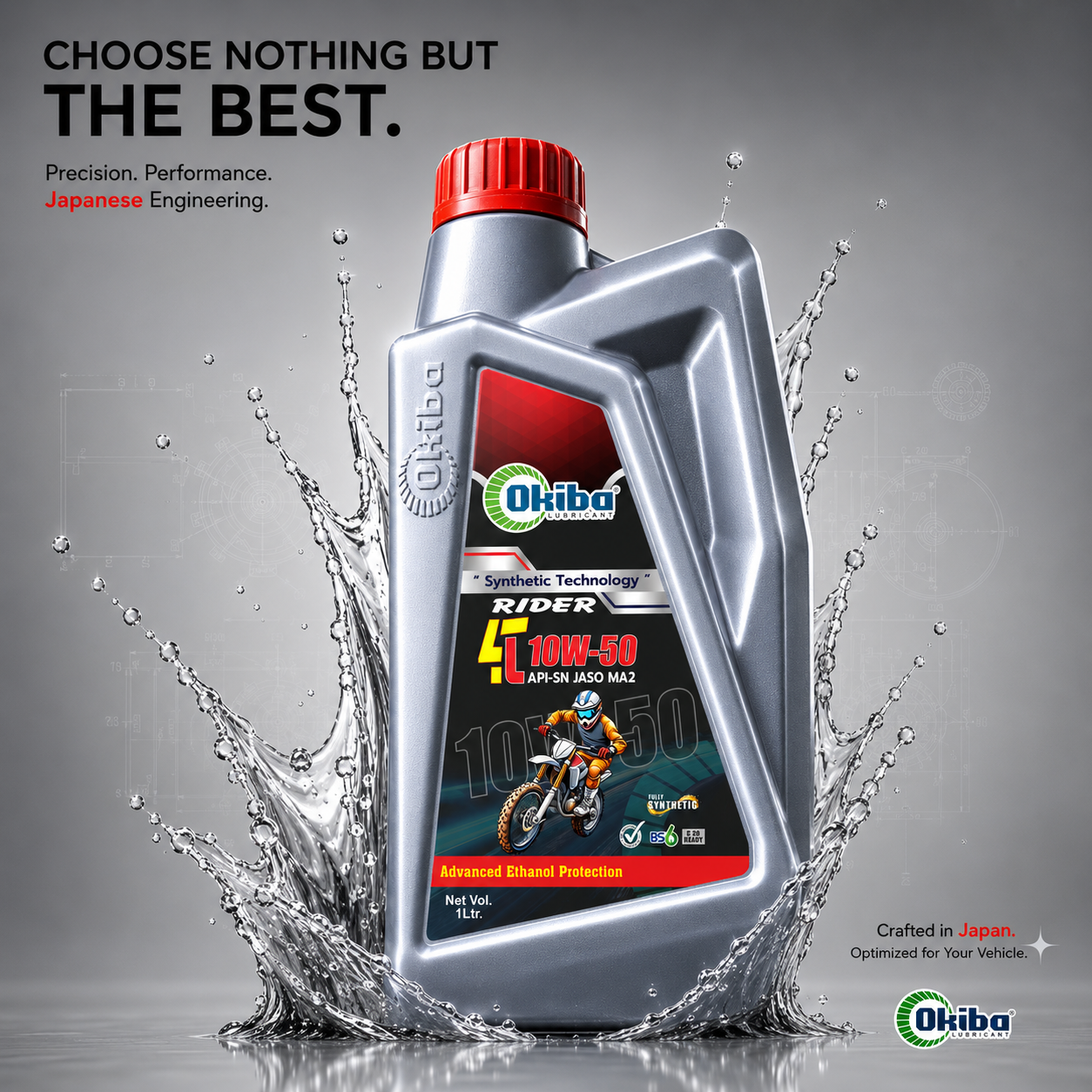 OKIBA Rider 4T 10W-50 Synthetic Technology Engine Oil – 1L