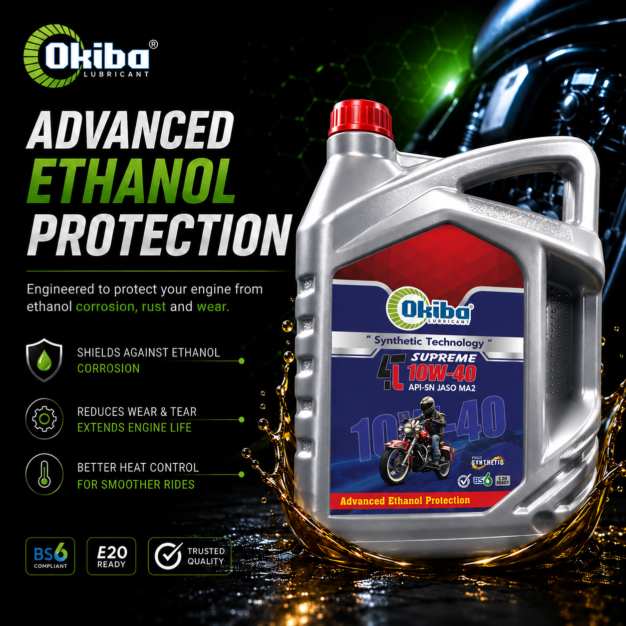 OKIBA Supreme 4T 10W40 Synthetic Technology Engine Oil – 2.5L