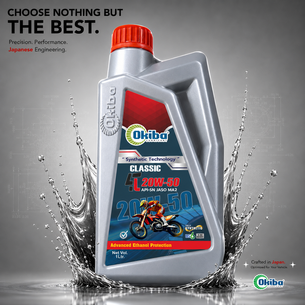 OKIBA Classic 4T 20W50 Fully Synthetic Engine Oil – 1L