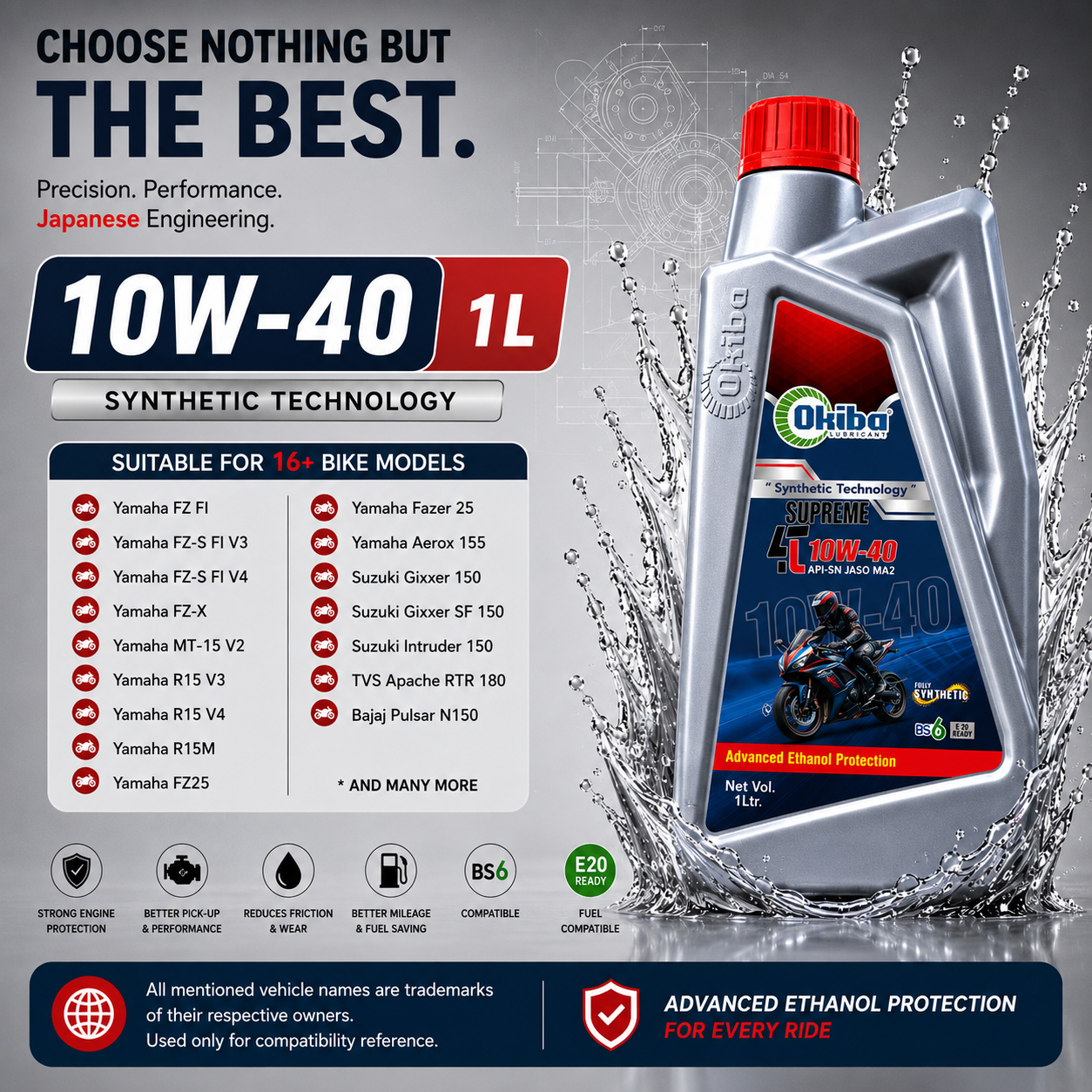 OKIBA Supreme 4T 10W40 Synthetic Technology Engine Oil – 1L