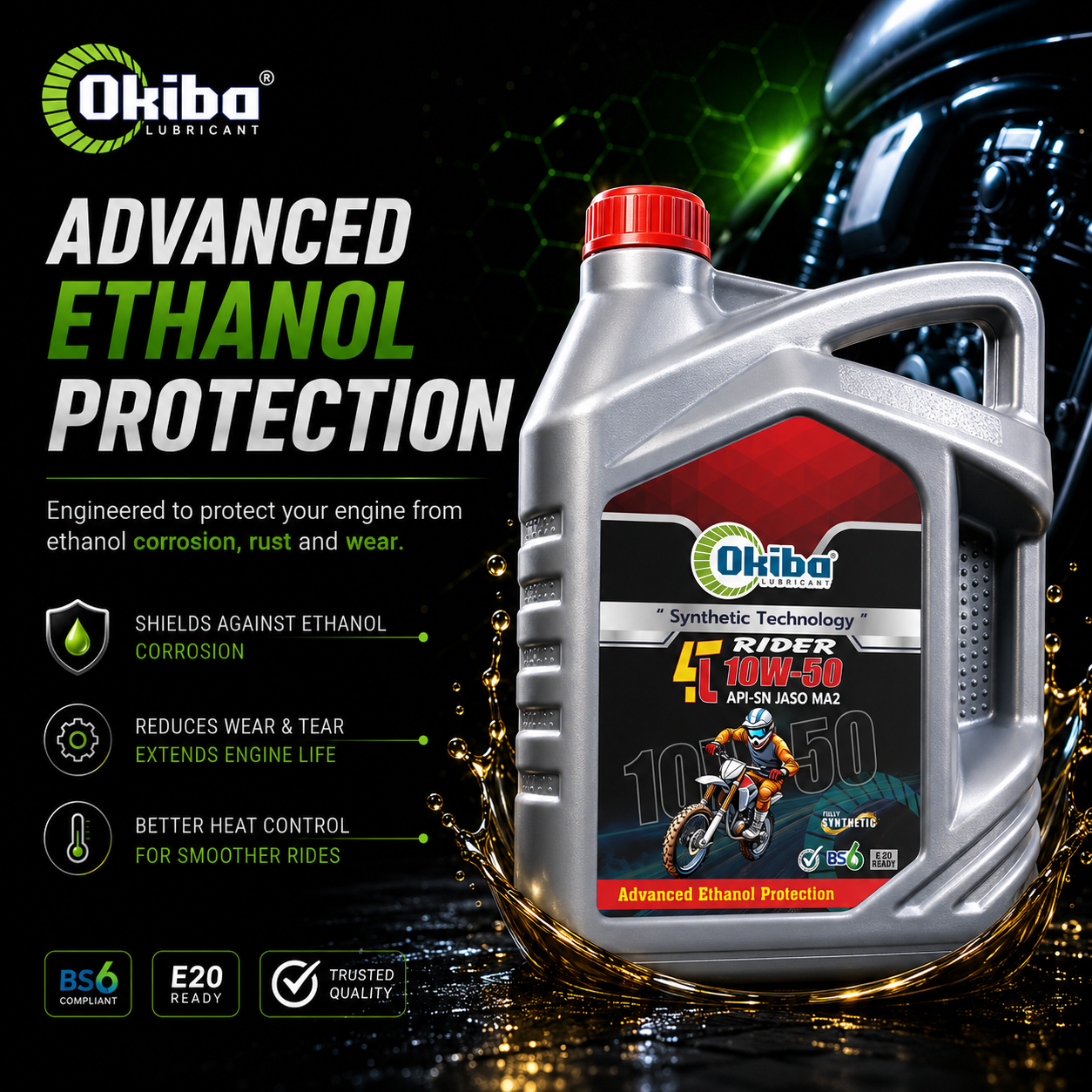 OKIBA Rider 4T 10W50 Fully Synthetic Engine Oil – 3L