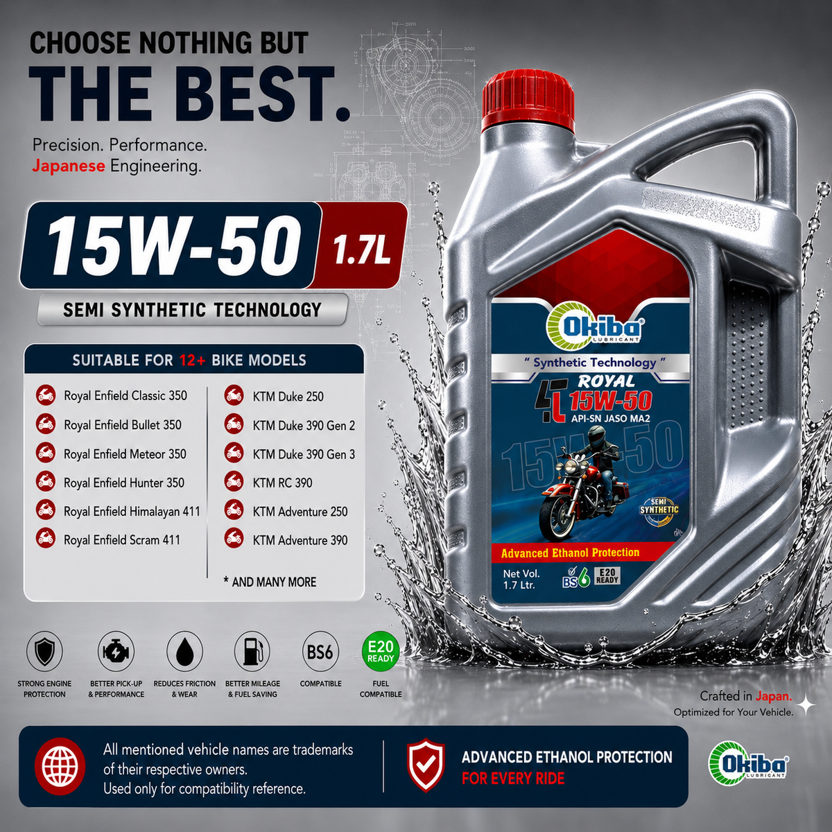 OKIBA Royal 4T 15W50 Fully Synthetic Engine Oil – 1.7L