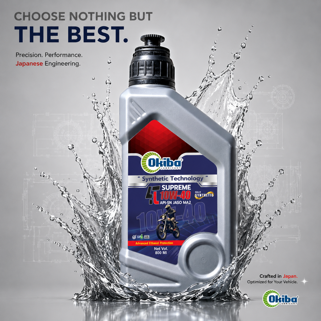 OKIBA Supreme 4T 10W40 Synthetic Technology Engine Oil – 800ML