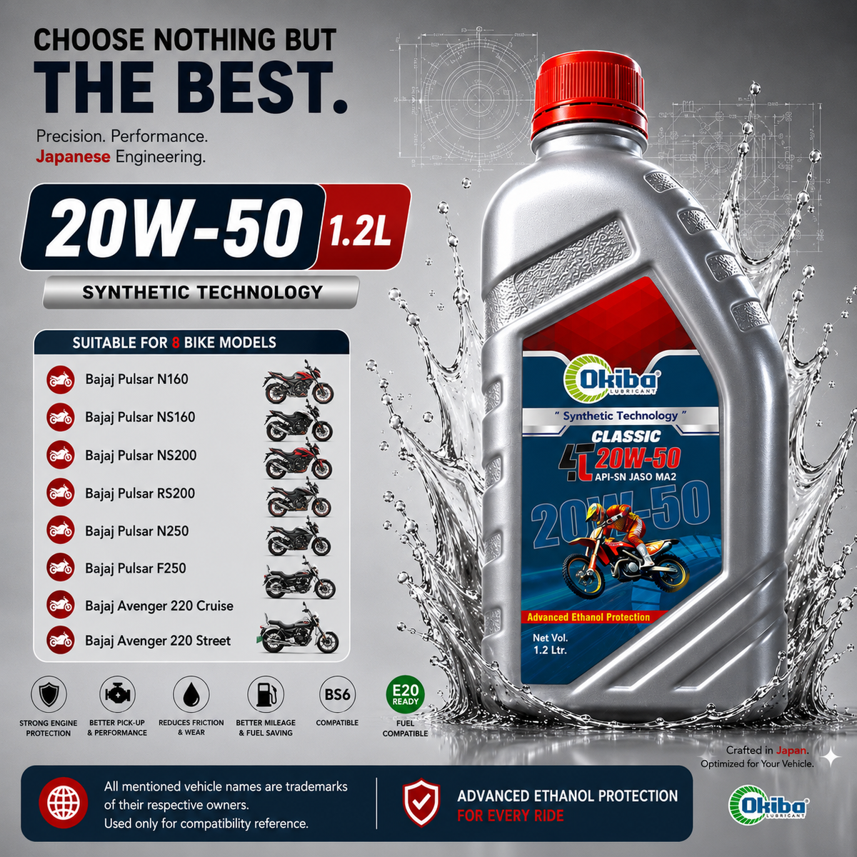 OKIBA Classic 4T 20W50 Synthetic Technology Engine Oil – 1200ML