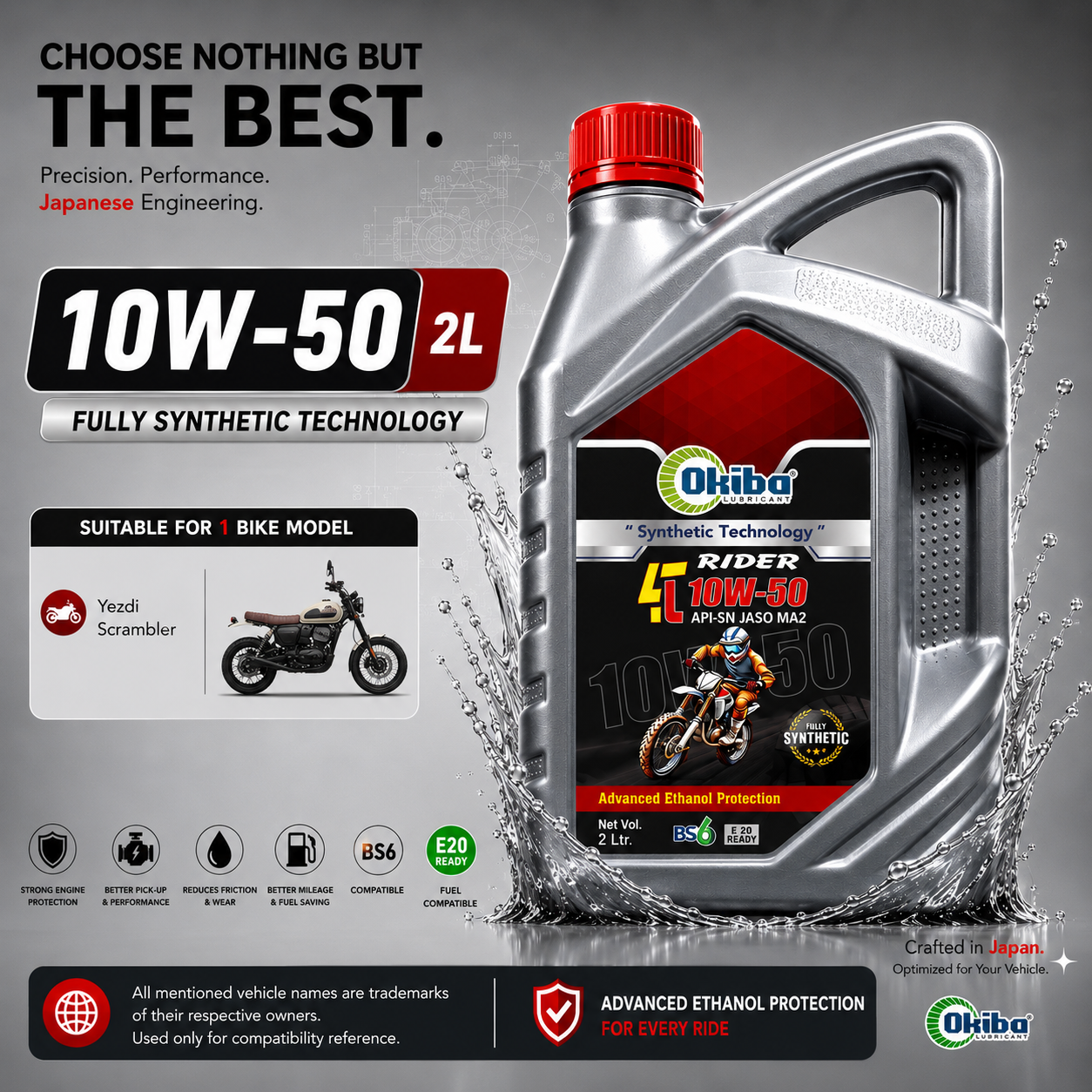 OKIBA Rider 4T 10W50 Synthetic Technology Engine Oil – 2L