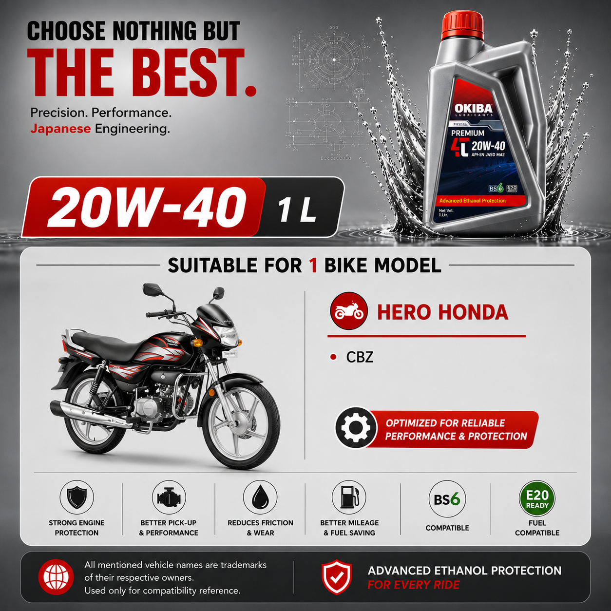 OKIBA Premium 4T 20W40 Fully Synthetic Engine Oil – 1L