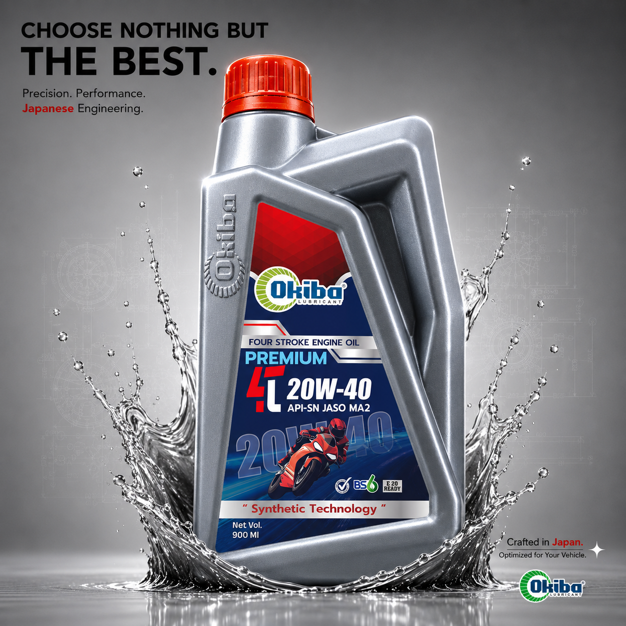 OKIBA Premium 4T 20W40 Synthetic Technology Engine Oil – 900ML