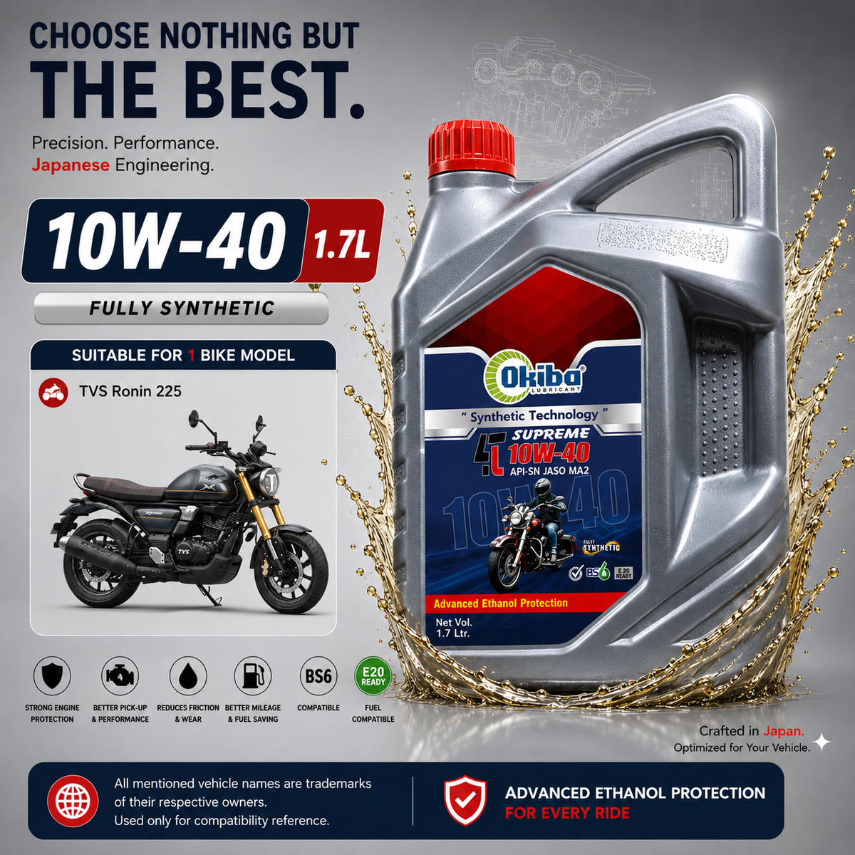 OKIBA Supreme 4T 10W40 Synthetic Technology Engine Oil – 1.7L