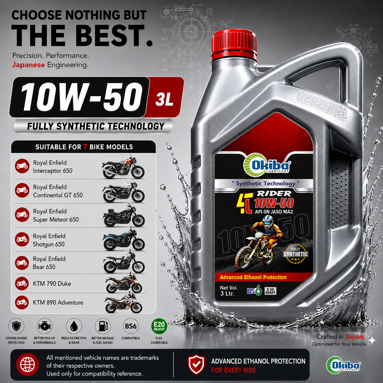 OKIBA Rider 4T 10W50 Fully Synthetic Engine Oil – 3L