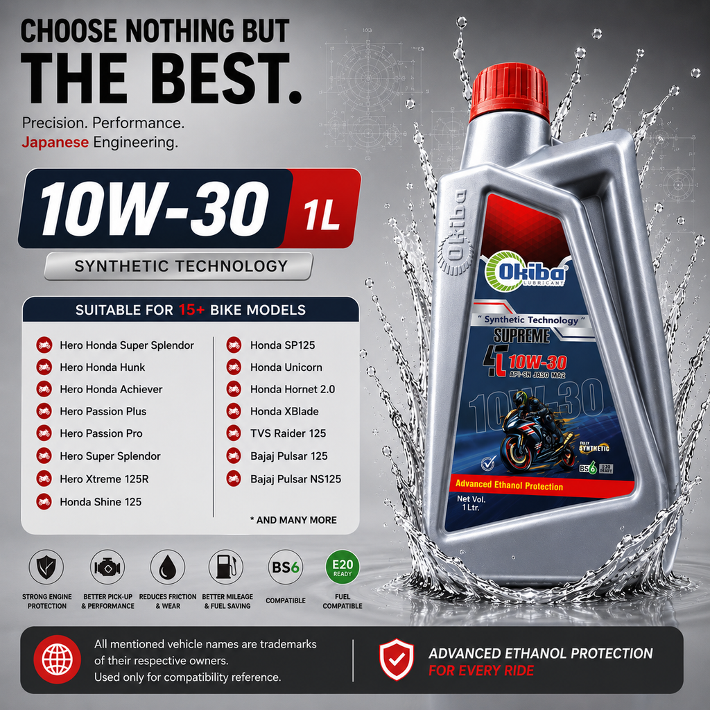 OKIBA Supreme 4T 10W30 Fully Synthetic Engine Oil – 1L