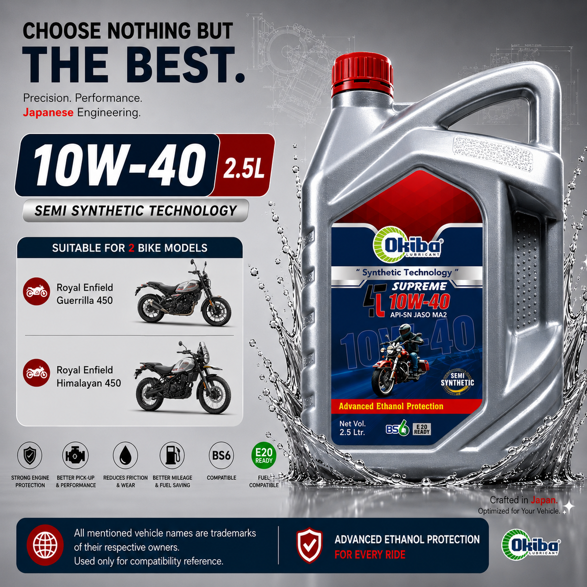 OKIBA Supreme 4T 10W40 Synthetic Technology Engine Oil – 2.5L