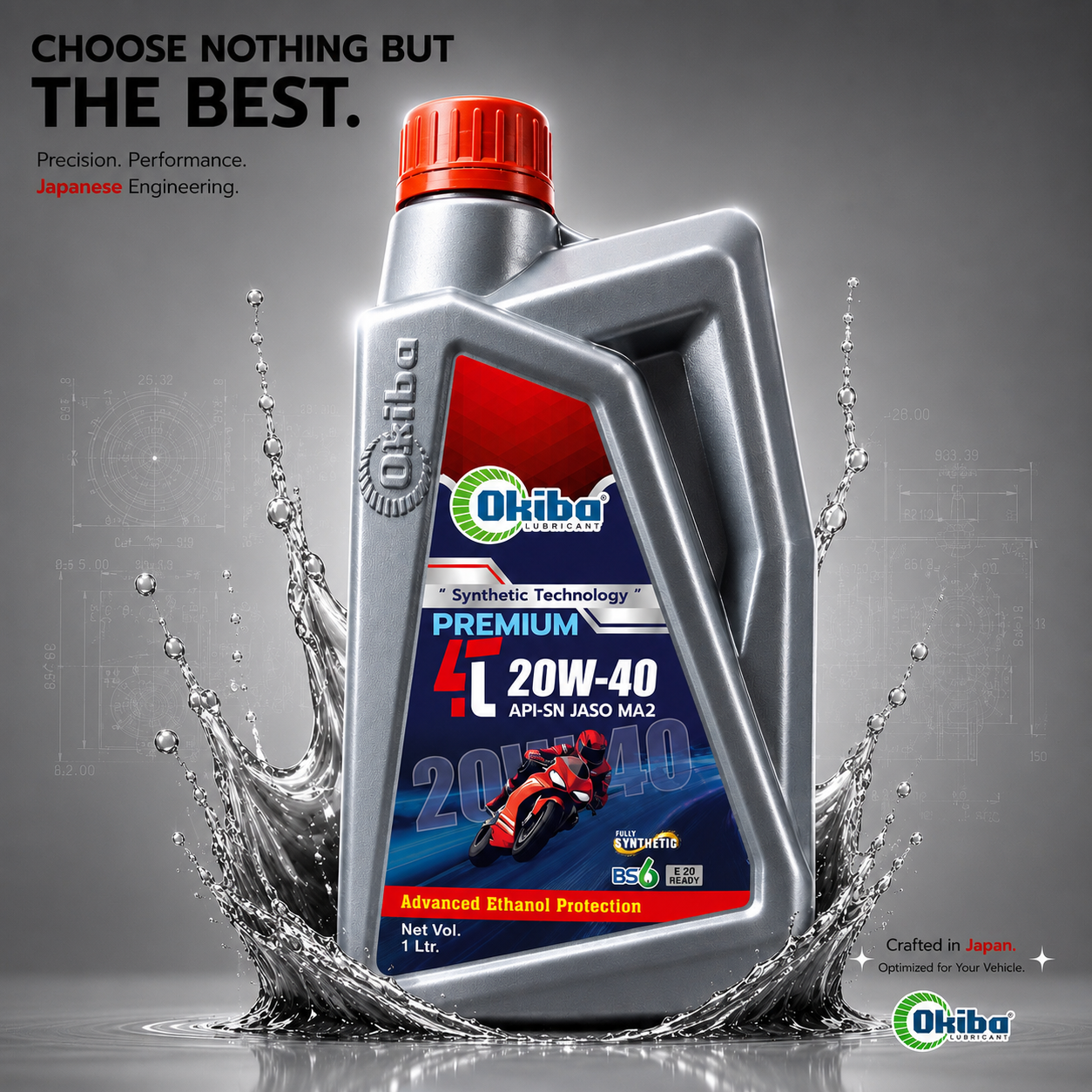 OKIBA Premium 4T 20W40 Fully Synthetic Engine Oil – 1L