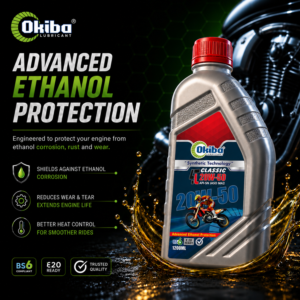 OKIBA Classic 4T 20W50 Synthetic Technology Engine Oil – 1200ML